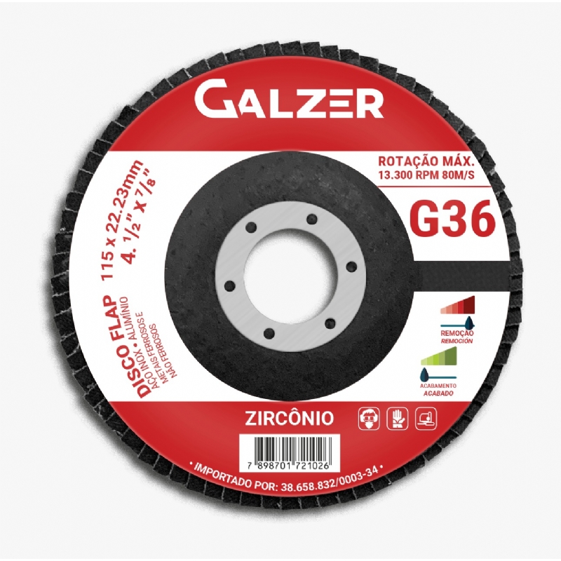 Foto Flap Disc Fibra 4.1/2 x 7/8 (115x22,23mm) GR-36 Zirc Azul Galzer